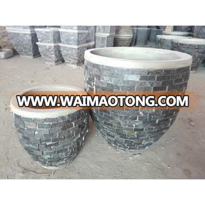 [wholesale] Stacked stone slate planters / pots / vase / bowl / garden urn - Pebble & slate water fountain