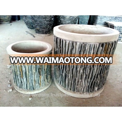 [wholesale] Natural stacked stone slate planters - Slate Pots and Animals - Slate Egg Planter - Pebble water fountain