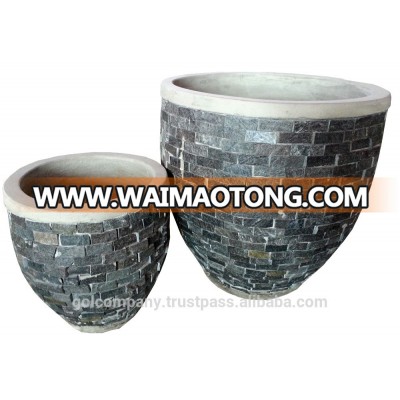 [wholesale] Natural stacked stone slate planters - Slate Pots and Animals - Slate Egg Planter - Pebble water fountain