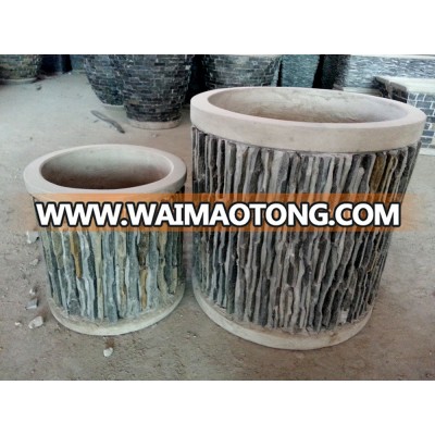 [wholesale] Stacked stone slate planters / pot / vase / bowl / garden urn - Pebble & slate water fountain