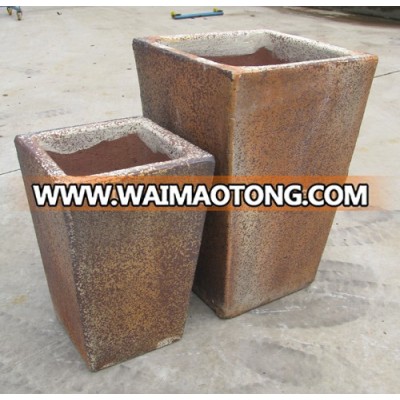 [wholesale] Square rustic copper pots - High-fire clay pots - Old stone pots - Outdoor glazed garden planters